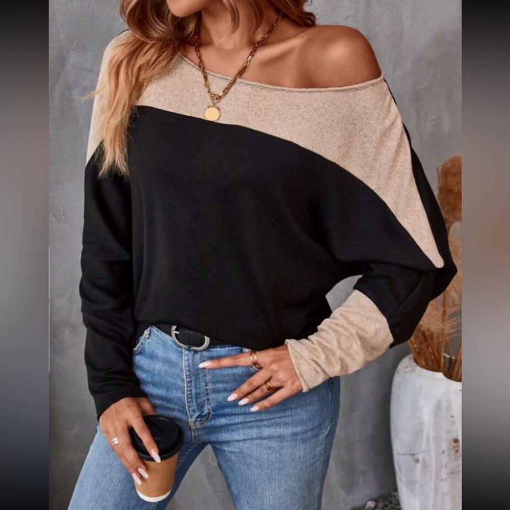 Boho two tone batwing sleeve blouse
